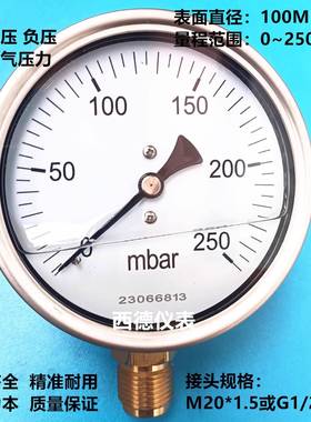 100MM直立式充油耐震防震0~250mbar微压气压表膜盒微压表
