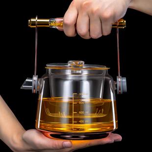 高档煮茶壶提梁壶藏金箔家用送礼高硼硅玻璃泡茶壶加厚耐高温中式