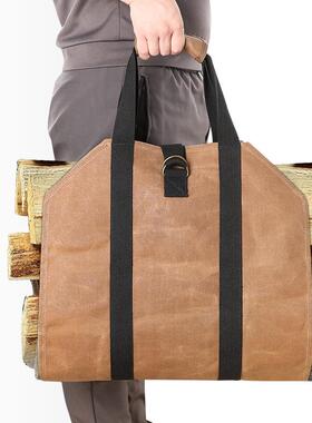 BSCI认证工厂过蜡帆布柴火袋卡其色柴火袋一片式帆布防污柴火