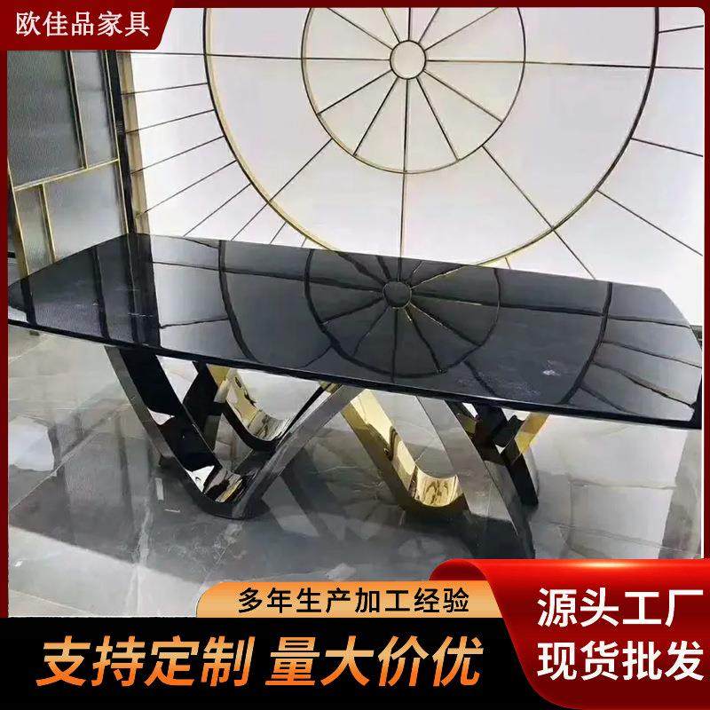 意式轻奢餐桌椅套装小户型后现代创意不锈钢大理石餐桌家用饭桌子