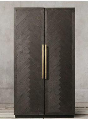 RH美式做旧复古色实木衣柜灰色橡木储物柜别墅豪宅卧室双门衣橱