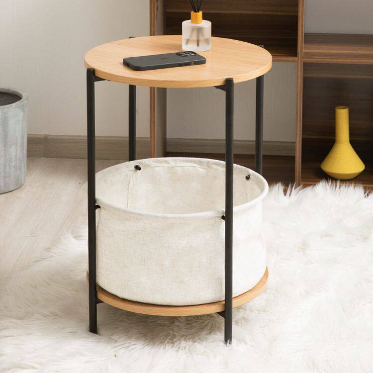 北欧边桌小茶几沙发边几现代简约铁艺客厅双层圆形木艺床头置物架