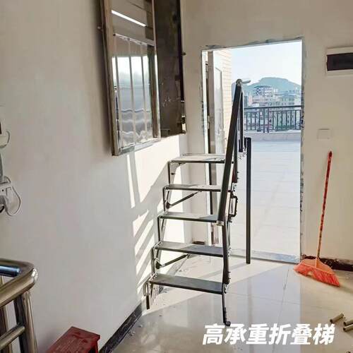 复式楼带平台侧翻翻转楼梯钢制侧装贴墙梯省力易操作稳定打开即用