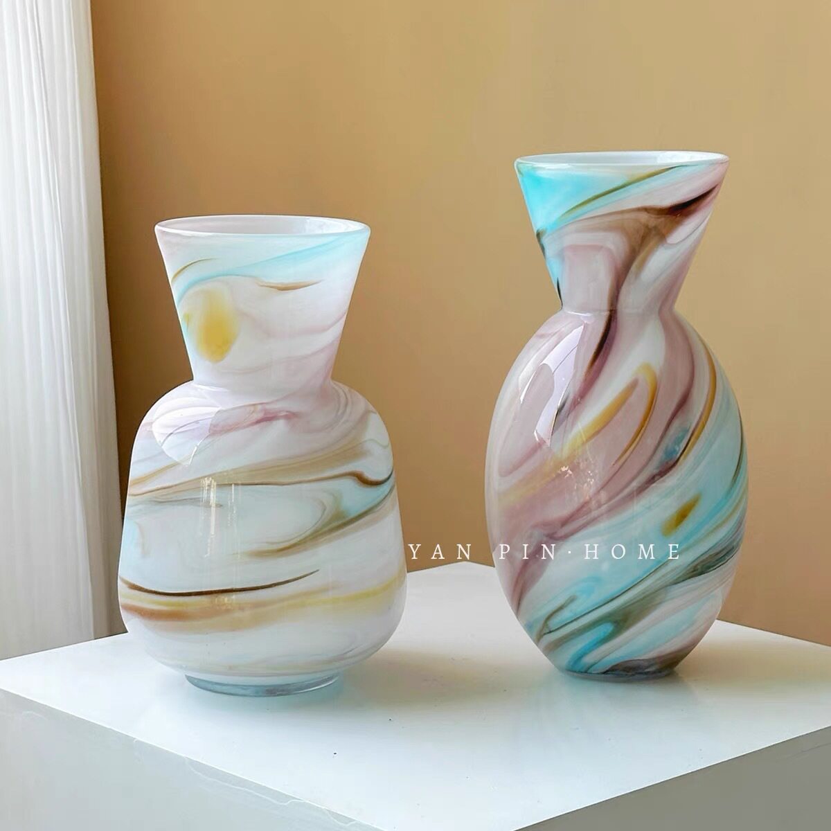 彩色流沙玻璃花瓶轻奢高级感客厅水培插花装饰品花器高档酒店摆设