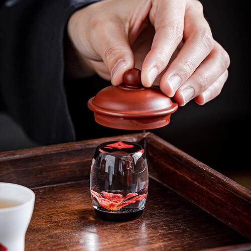 匠不二花语玻璃盖置盖托琉璃花语玻璃壶托高端茶器摆件手工茶具配