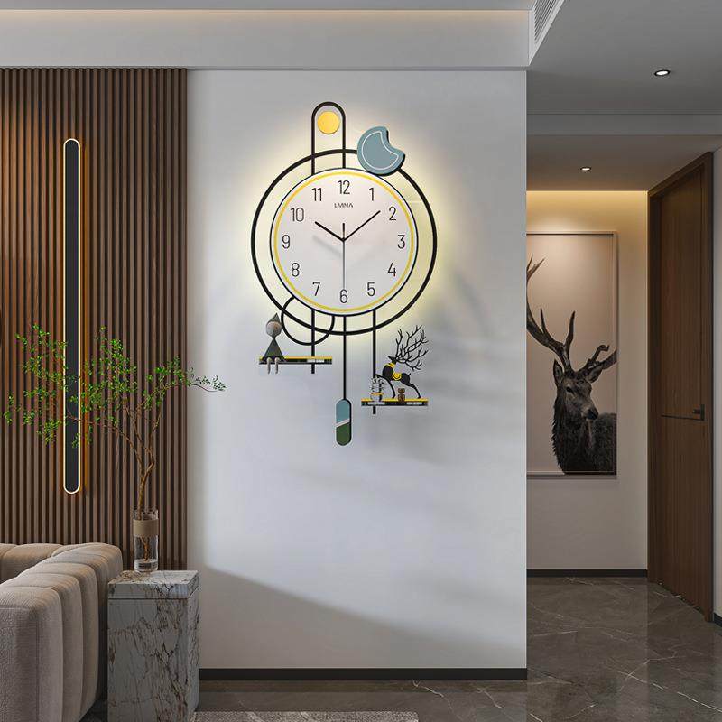 钟表挂钟客厅2024新款创意大气家用墙上时钟网红现代简约石英钟灯