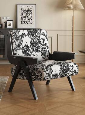 法弗纳复古单人沙发家用客厅阳台懒人实木黑色设计师法式休闲椅子