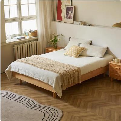 北欧无床头全实木悬浮床榉木地台床可落地日系原木榻榻米床双人床