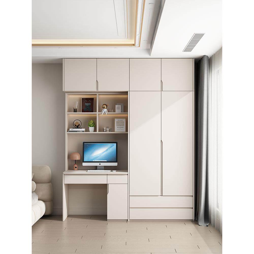 实木衣柜书桌一体书柜转角组合带电脑桌子卧室连体衣橱小户型家用