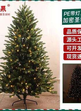 PE带灯发光圣诞树家用绿色豪华PVC混合立体三叉尖头圣诞自动树