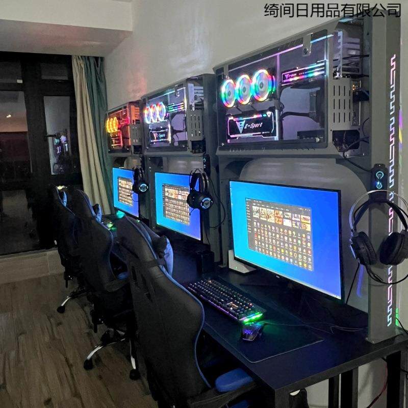 电竞酒店桌双层网吧电脑桌共享主机桌水冷电脑桌网红机箱直销