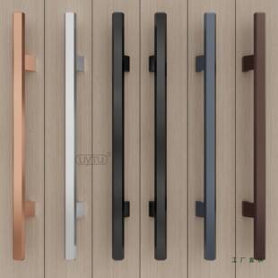 加厚铝合金把手钢化玻璃大门拉手对装推拉办公室实木门把手银黑色