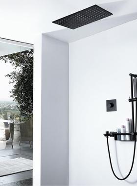 黑色长方形LED嵌入式冷热天幕淋浴套装带淋浴置物架HI05073C