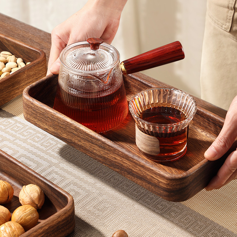 南美黑胡桃方形托盘茶托家用轻奢收纳水果盘商用酒店实木茶水托盘