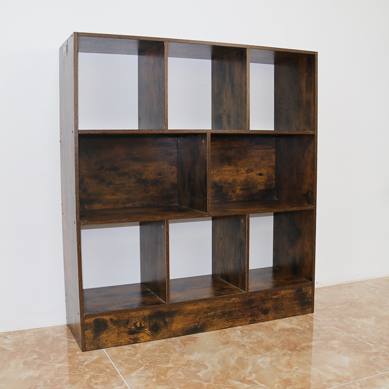 供复古风客厅书房简约书架置物架 P2级刨花板开放式8格书柜展示架