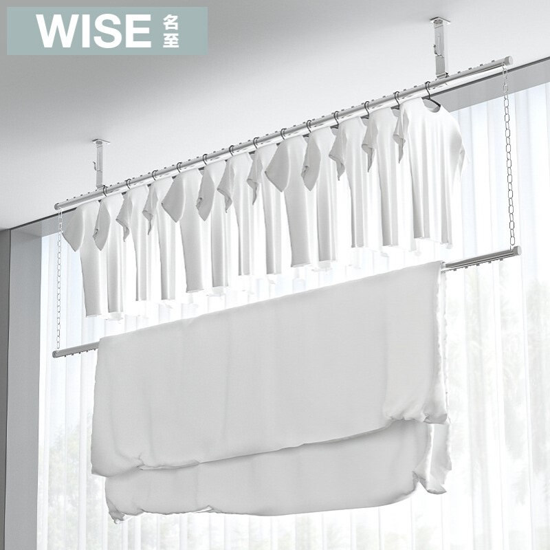 KI9S铝合金晾衣杆阳台顶装固定晾衣架单双杆挂晒衣架室外家用凉衣