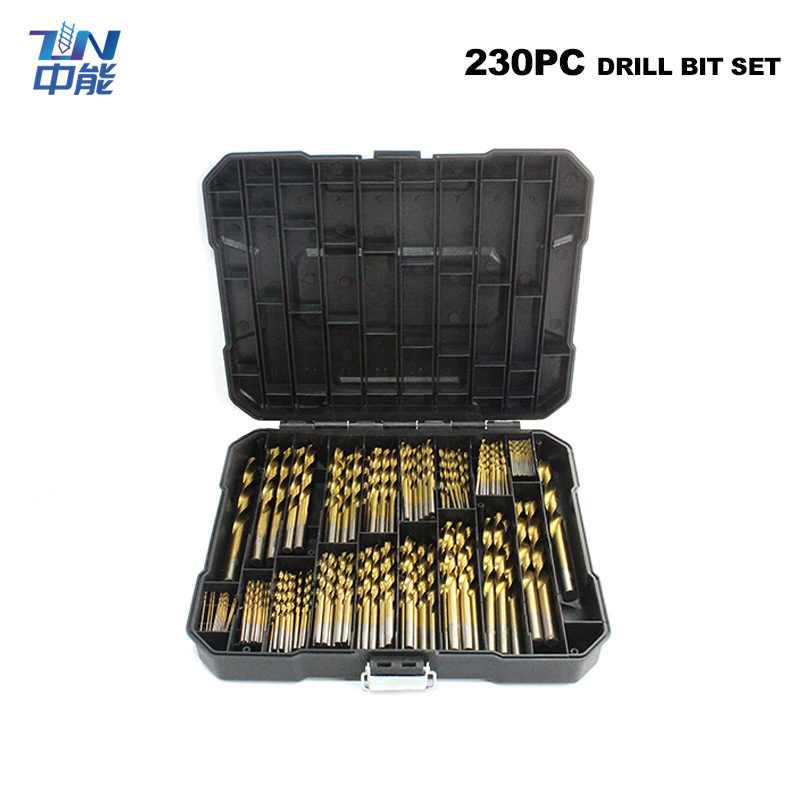 230件套高速钢镀钛麻花钻组合1mm-10mm塑盒装组合圆柄钻头