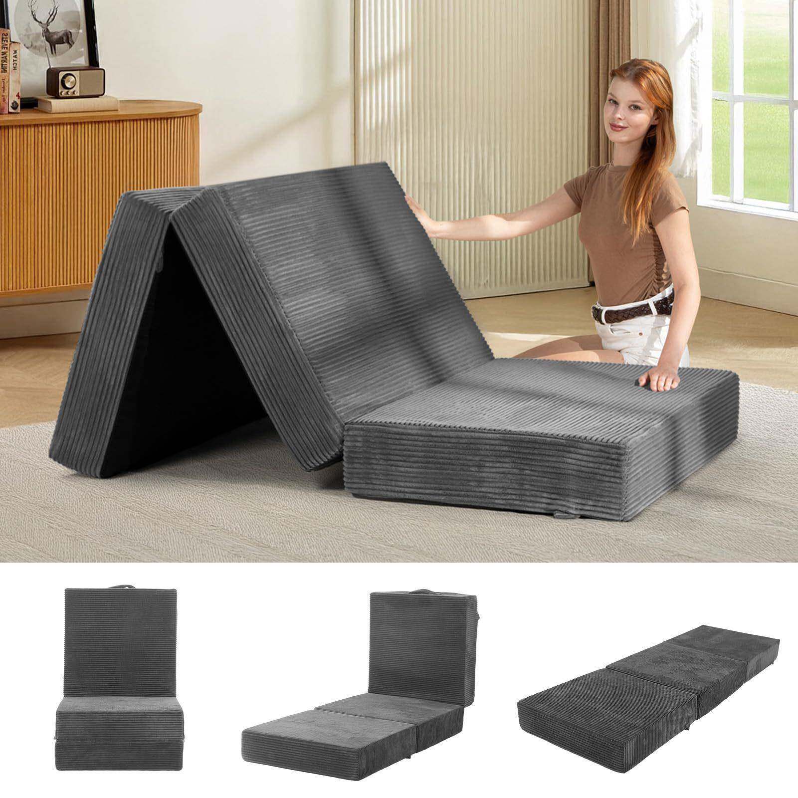 三折折叠床单双人海绵沙发床可压缩地板沙发便携式露营睡觉垫子