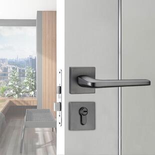 亮金分体锁家用木门磁吸静音卧室房门锁灰色房门锁金色房锁具