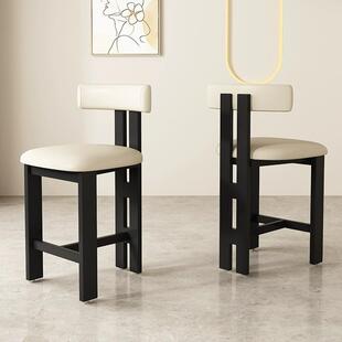 法式吧台椅中古风家用酒吧餐厅休闲高脚椅北欧设计师前台实木椅子