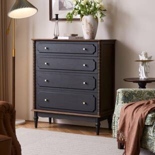 法式复古实木四斗柜美式小户型卧室床尾储物柜中古五斗柜收纳柜