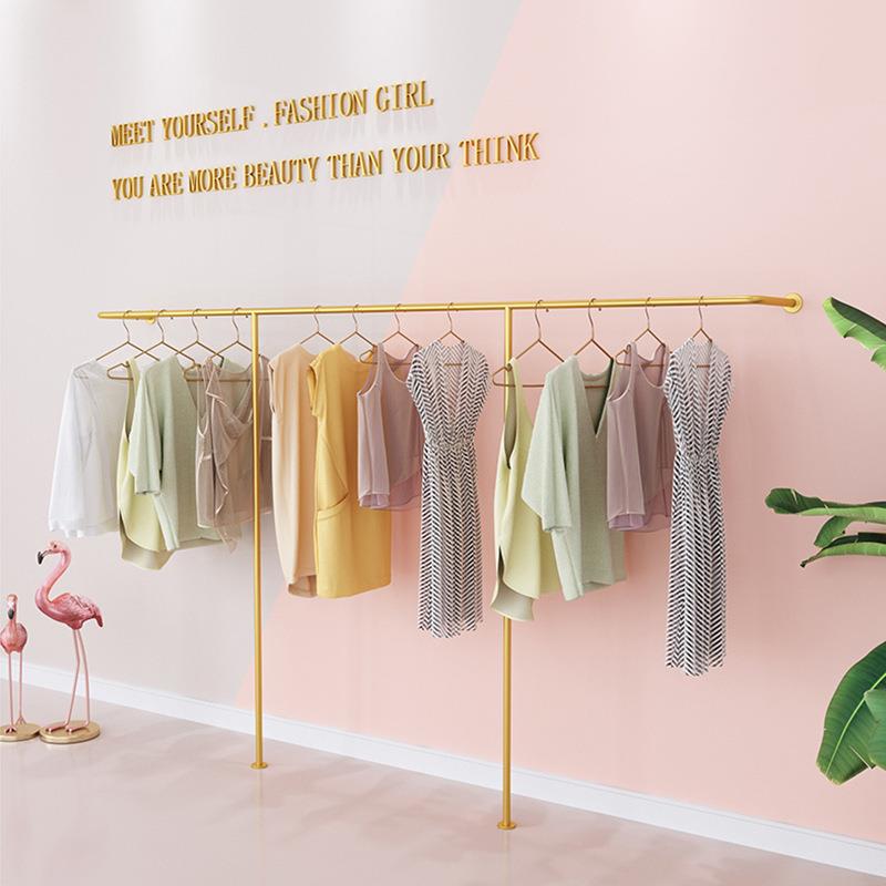 服装店上墙展示架简约落地式挂衣架女装店网红装修货架上墙侧挂架