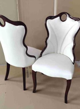 酒店餐厅实木餐椅韩式PU皮椅子高档电动餐桌豪华包厢白色配套餐椅