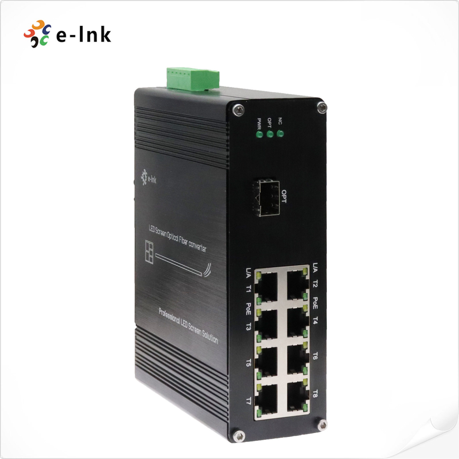 LED显示屏专用收发器-工业级千兆1光8电PoE可选SFP口