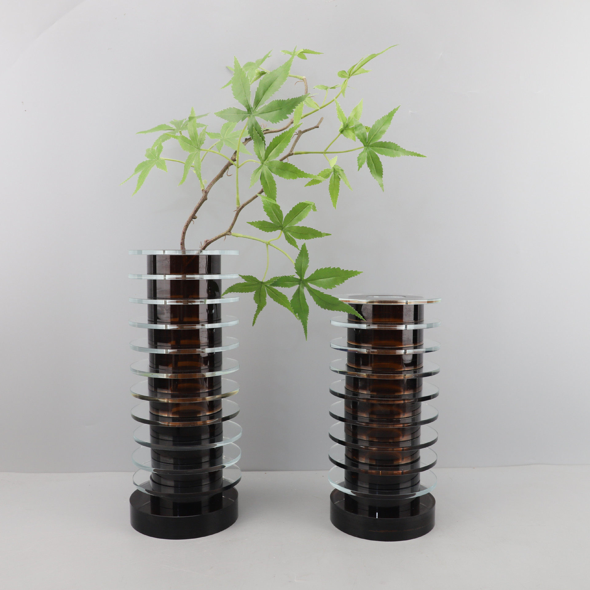 北欧创意简约茶色层叠片水晶花器办公室书房卧室玄关餐厅家居饰品