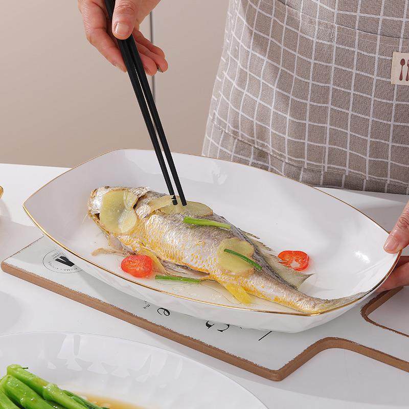 鱼盘家用陶瓷蒸鱼盘子新款金边轻奢椭圆长方形大号感装鱼盘碟,鲜花速递/花卉仿真/绿植园艺,割草机/草坪机,淘宝优惠券,粉丝福利购,淘宝优惠卷