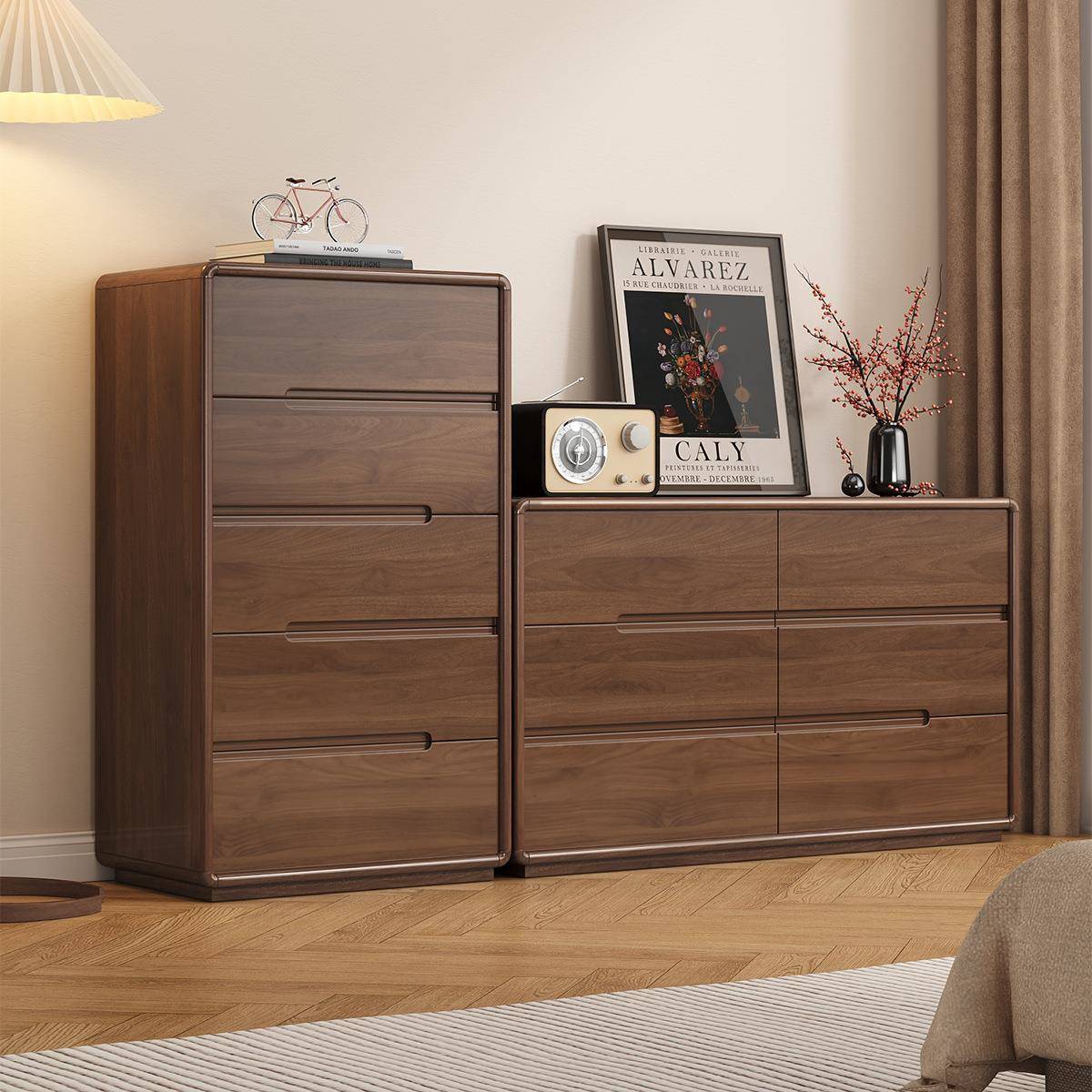 J^三梦实木斗柜抽屉柜卧室床尾收纳置物柜五斗柜客厅靠墙柜子