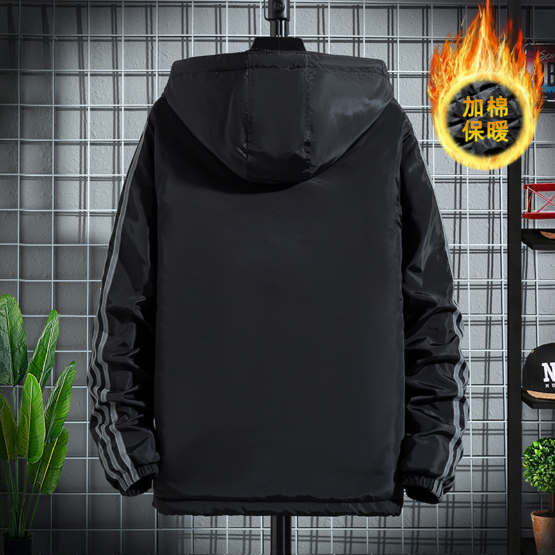 男士秋冬二棉棉衣三杠薄棉外套男潮宽松大码加肥加大胖子加棉棉服