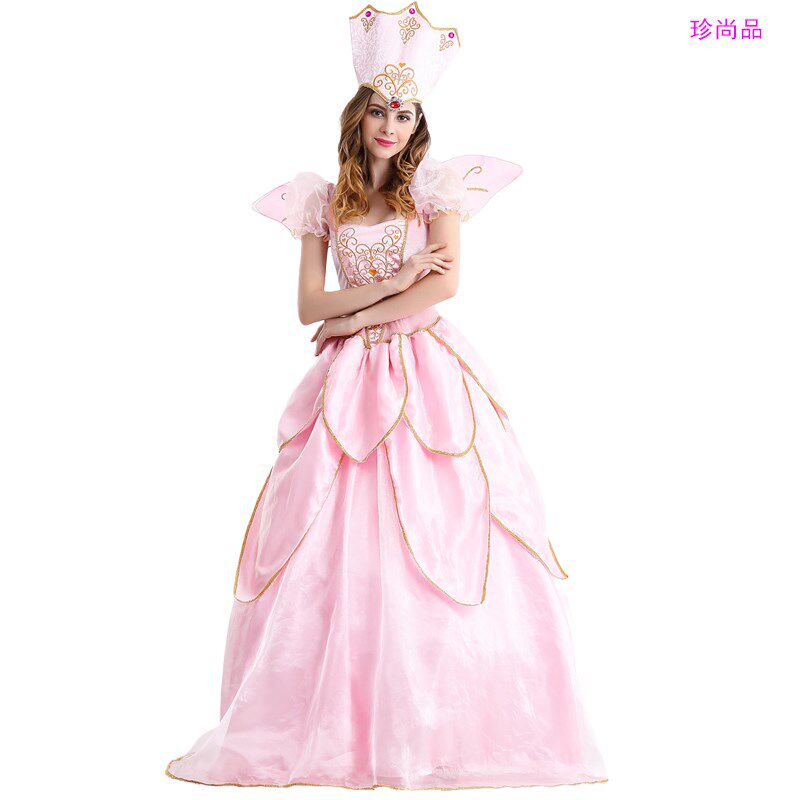 花仙子教母灰姑娘公主裙成人礼服荷叶边长裙cosply化妆舞会演出服