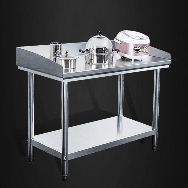 酒店厨房两层不锈钢置物架工作台带档板操作台微波炉收纳灶台货架