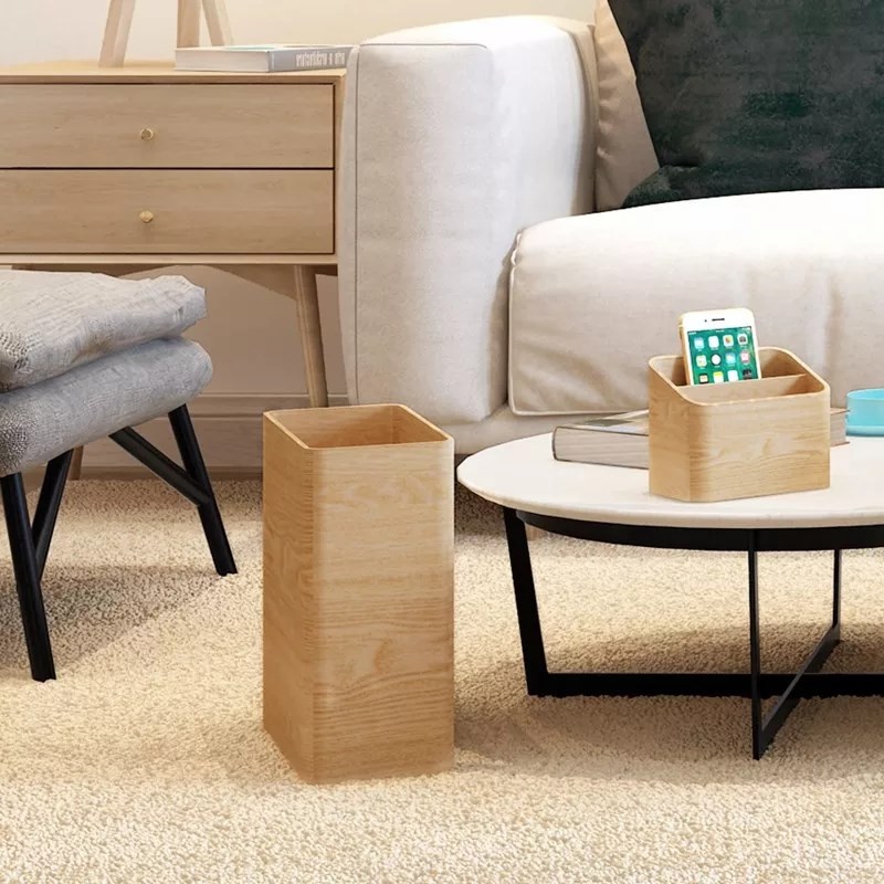 日式木质长方形垃圾桶家用客厅创意简约无盖北欧桌面收纳桶纸篓