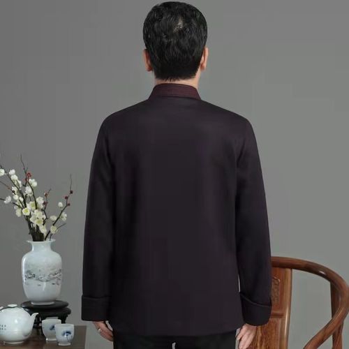 唐装男中老年羊毛汉服秋冬季中国风爸爸装长袖上衣爷爷装祝寿外套