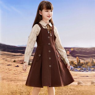 女童背带裙套装秋装2024新款儿童连衣裙时髦洋气大童衬衫裙子两件
