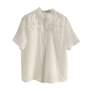 白色翻领喇叭袖雪纺衫甜美短袖衬衫女夏季设计感宽松洋气小衫上衣
