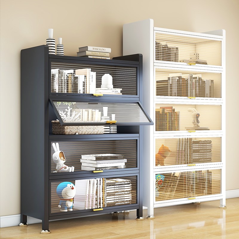 家用钢制书柜带门展示矮柜客厅儿童移动防尘书架铁艺置物架铁皮柜