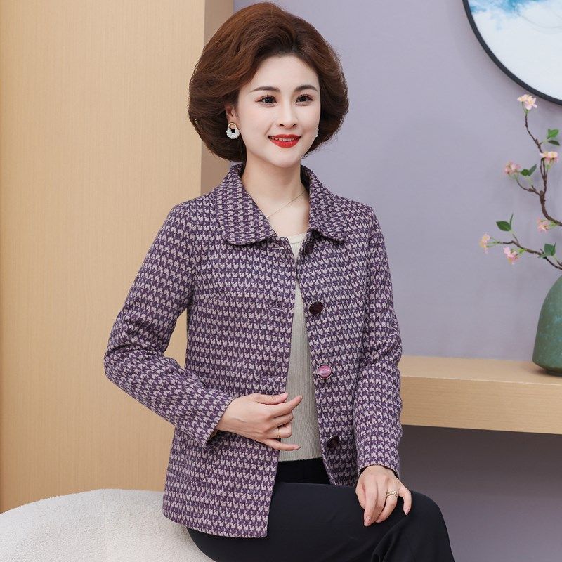 妈妈款仿兔毛修身格子外套2024秋冬中老年小个子奶奶装翻领女上衣,女装/女士精品,中老年女装,淘宝优惠券,粉丝福利购,淘宝优惠卷