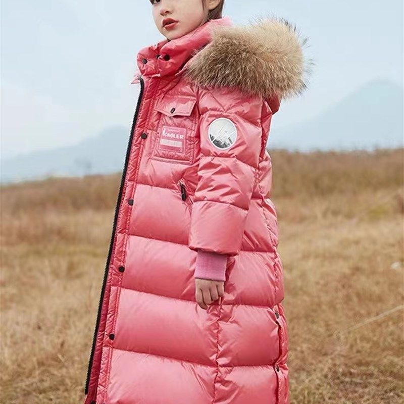 儿童长款羽绒服女童男童中长款加厚过膝到脚踝免洗女孩女大童洋气