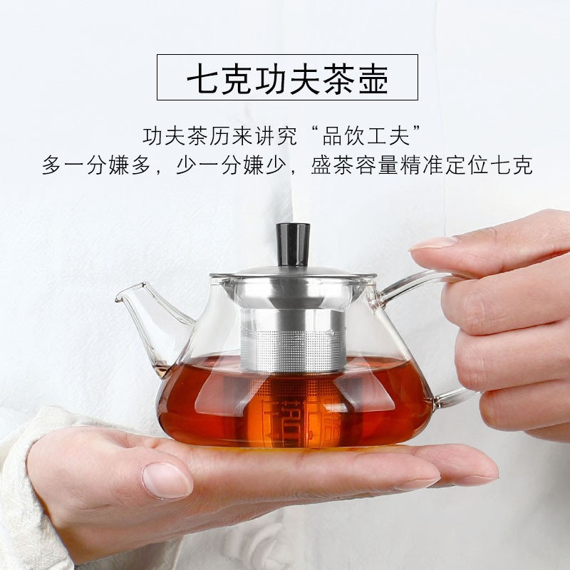 左茗右器单水壶迷你功夫小茶壶一人用日式透明耐热玻璃加厚泡茶器