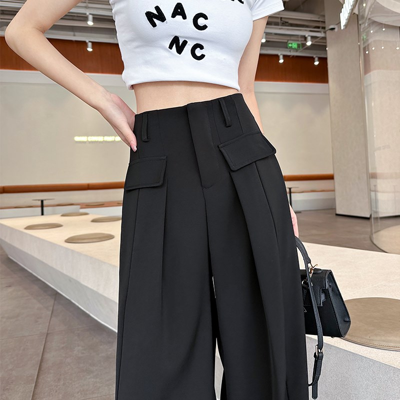 阔腿裤女2023春秋新款高腰垂感直筒拖地休闲长裤黑色气质西装裤子