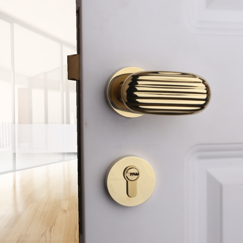 依佰利美式门锁室内卧室法式金色轻奢门锁北欧门把手磁吸静音门锁