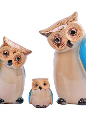 陶瓷陶瓷猫头鹰工艺品花园装饰客厅酒柜美式桌面摆件新年陶瘊装饰