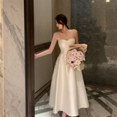 Tongse 初遇裙 自带珠光白色吊带连衣裙显瘦高腰高级感裙子长裙