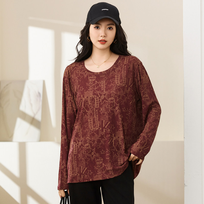 大码女装2024秋装新款200斤胖mm时尚休闲上衣胖妹妹遮肚子显瘦T恤