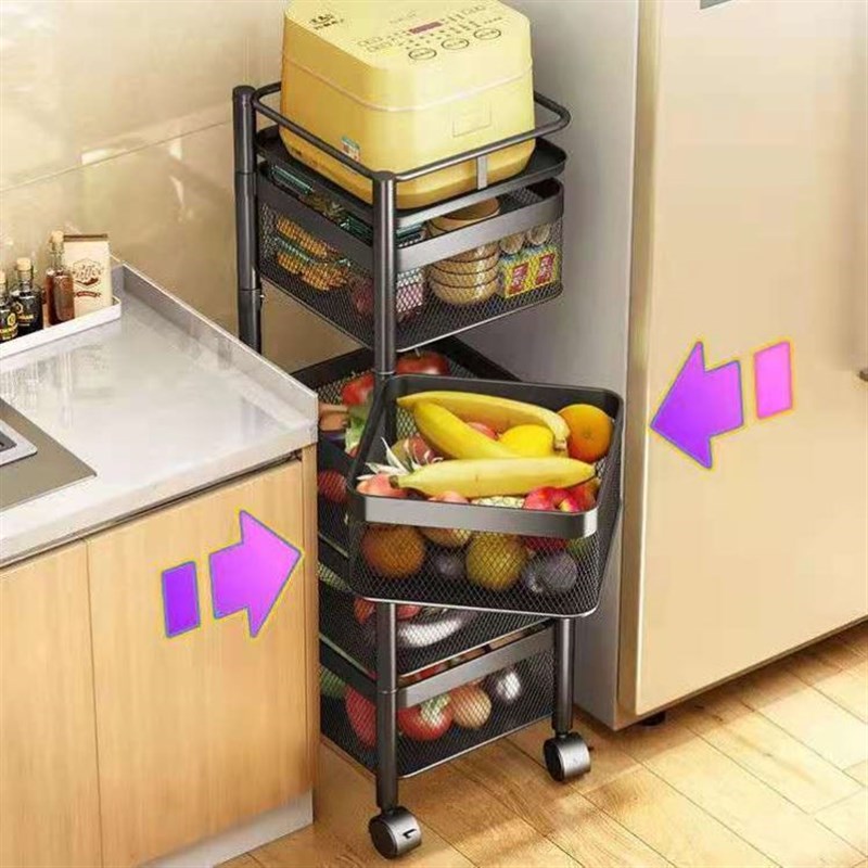 多层移动旋转置物架厨房客厅储物架蔬菜水果篮家用多功能收纳推车