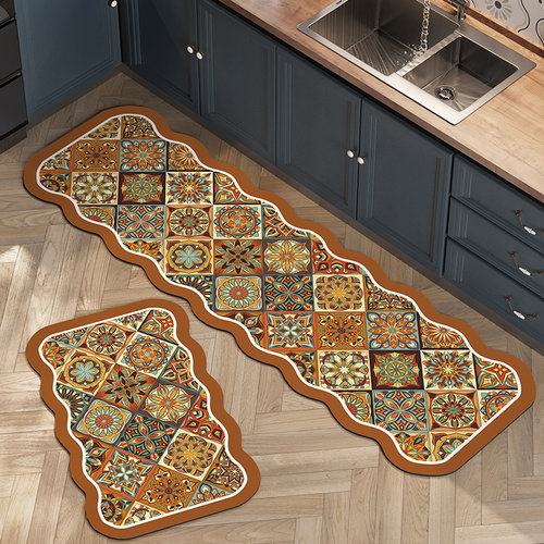 美式长条厨房地垫防滑防油耐脏地毯脚垫可擦免洗pvc皮革裁剪定制