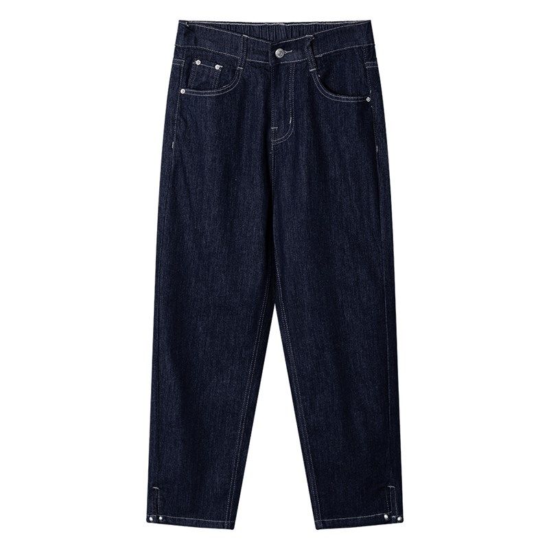 深蓝色牛仔裤女夏季薄款九分裤大码半松紧腰宽松显瘦哈伦休闲裤子,女装/女士精品,大码裤装,淘宝优惠券,粉丝福利购,淘宝优惠卷